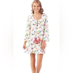 Mudpie Flamingo Oversized Blouse, Mini Dress or Swim Cover Size M NWT